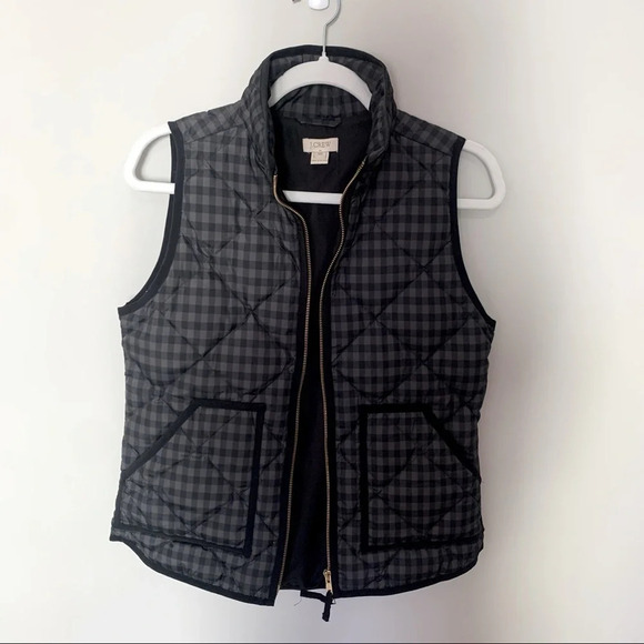 J. Crew Factory Black Plaid Check Downfilled Puffer Vest Size XS - Picture 1 of 7